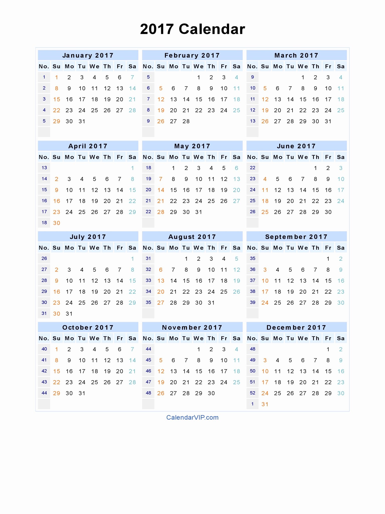 2017 Printable Calendar Word