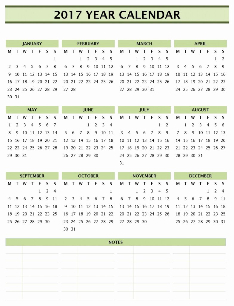 2017 Year Calendar Template