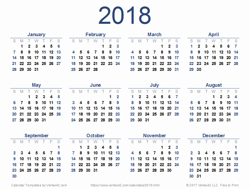 2018 Calendar Template Google Sheets