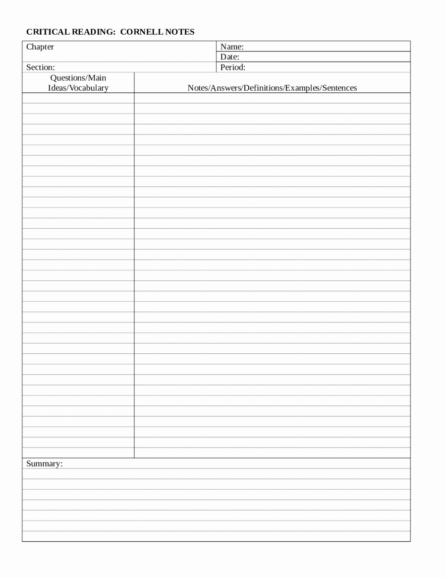 2018 Cornell Notes Template Fillable Printable Pdf