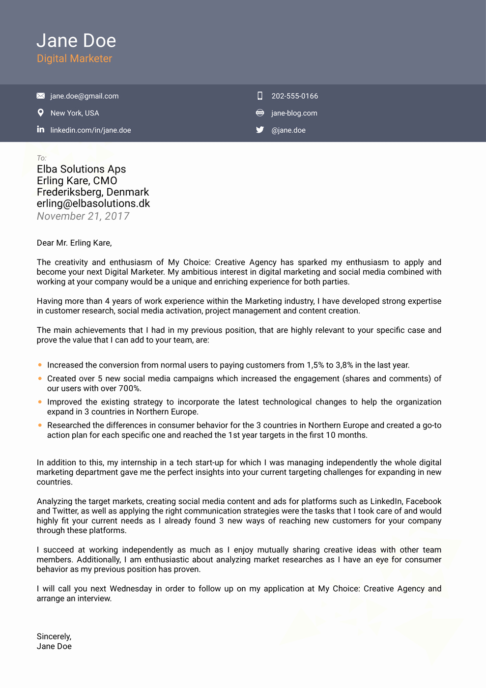 2018 Professional Cover Letter Templates Download now