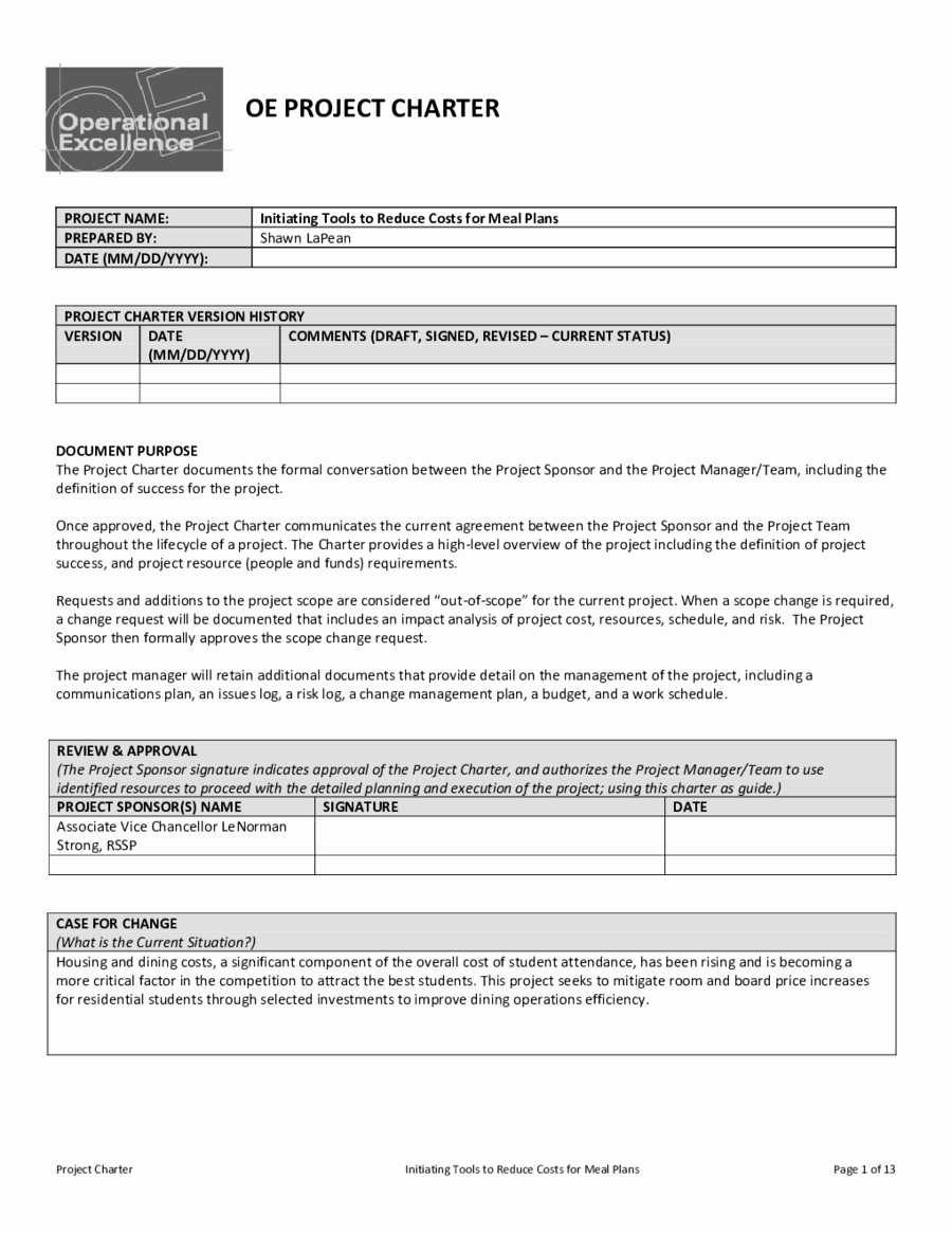 2018 Project Charter Template Fillable Printable Pdf