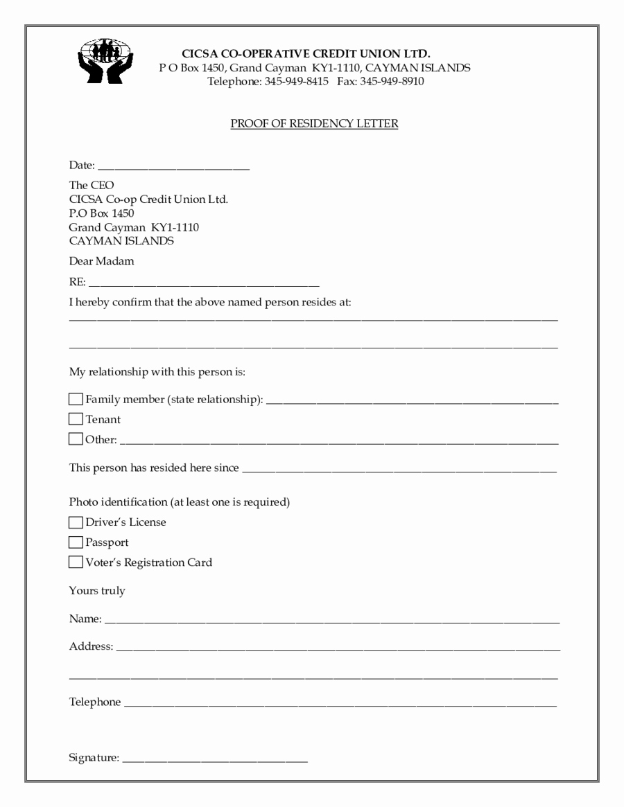 2018 Proof Of Residency Letter Fillable Printable Pdf