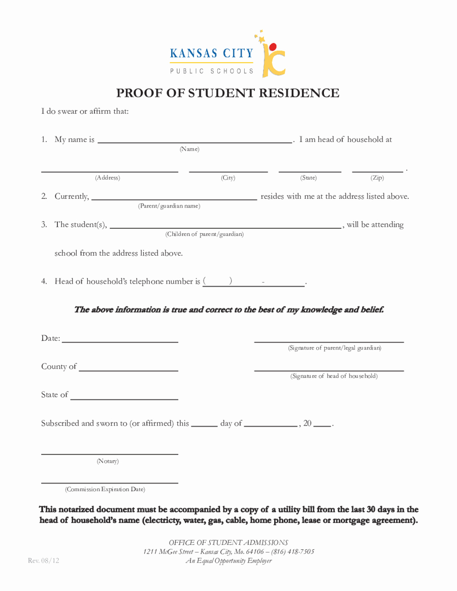 2018 Proof Of Residency Letter Fillable Printable Pdf