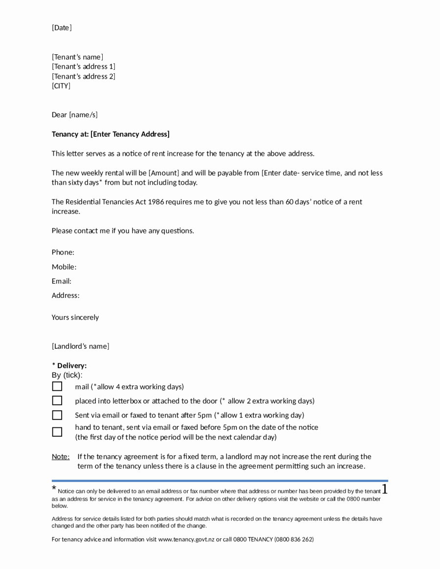 2018 Rent Increase Letter Fillable Printable Pdf