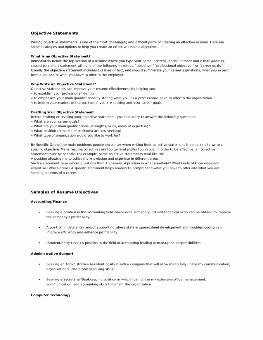 2018 Resume Objective Examples Fillable Printable Pdf