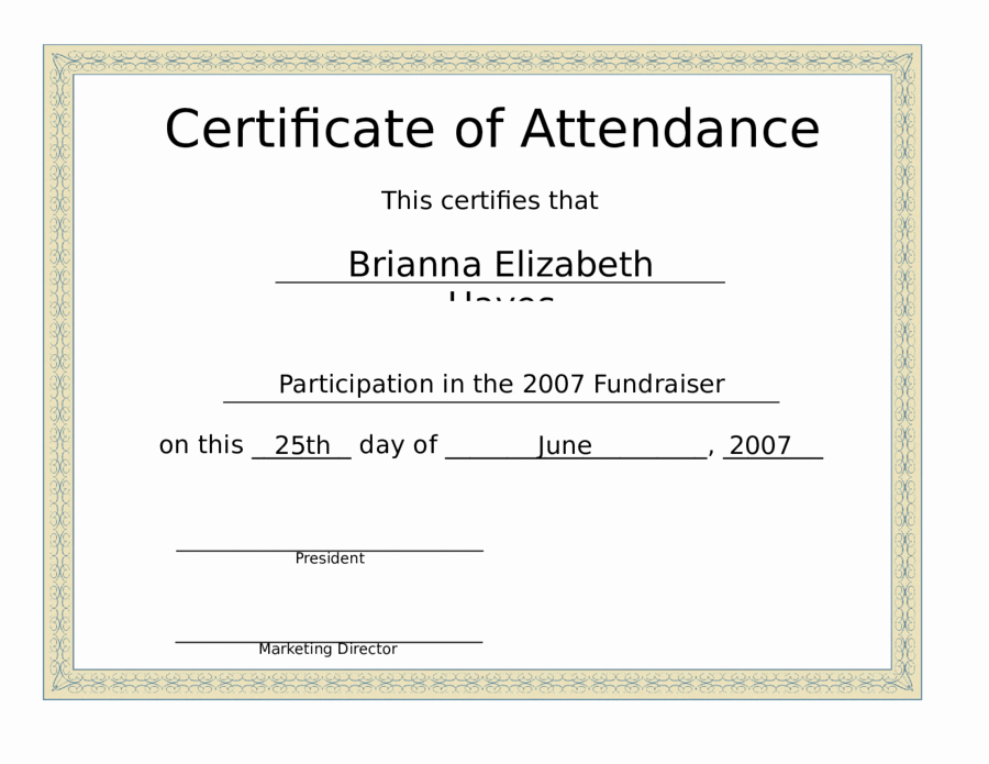 2019 Certificate Of attendance Fillable Printable Pdf