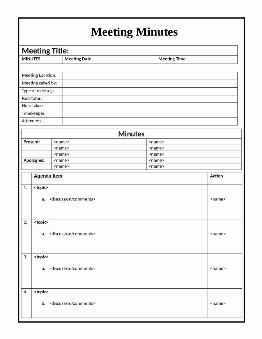 2019 Meeting Minutes Template Fillable Printable Pdf