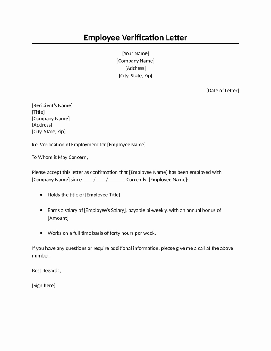 2019 Proof Of Employment Letter Fillable Printable Pdf