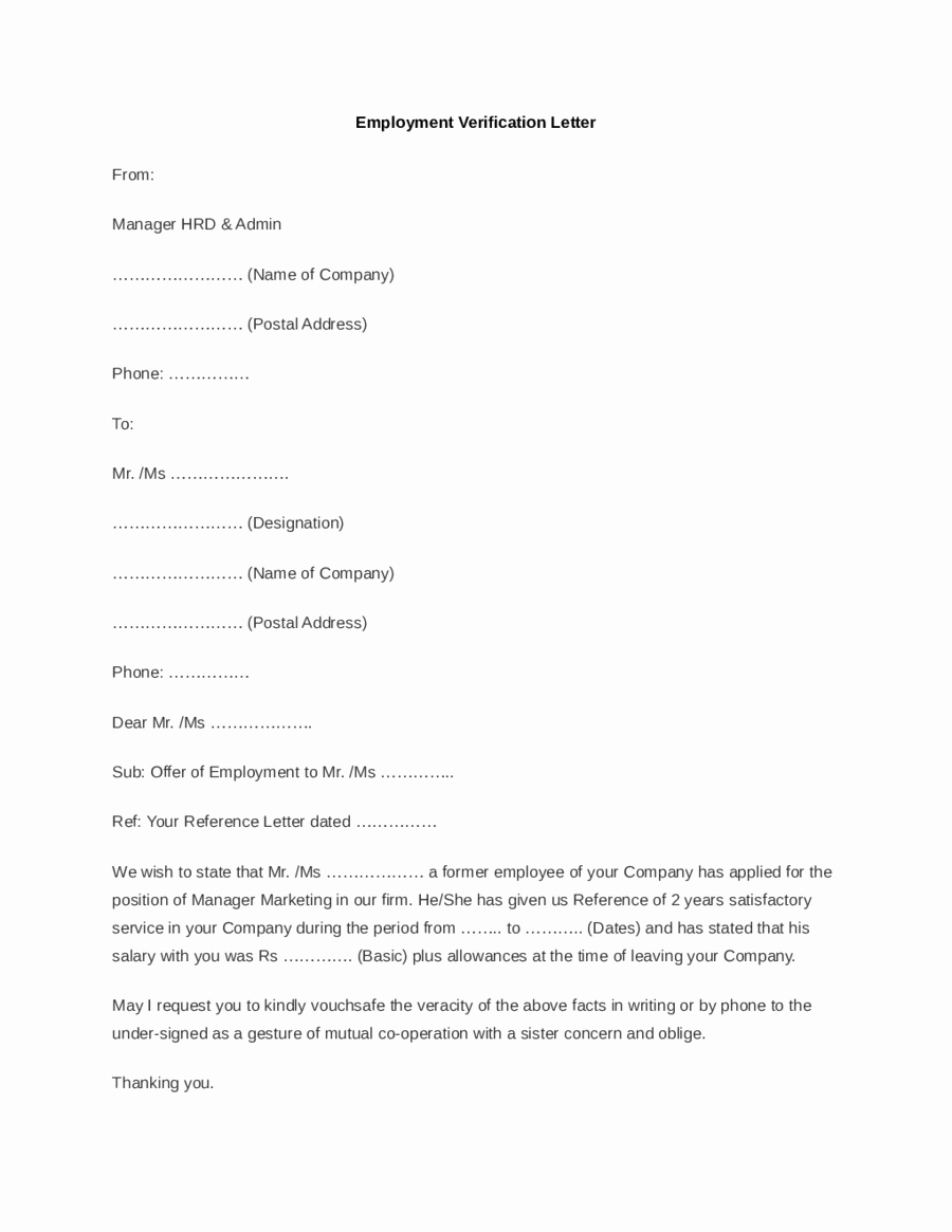 2019 Proof Of Employment Letter Fillable Printable Pdf
