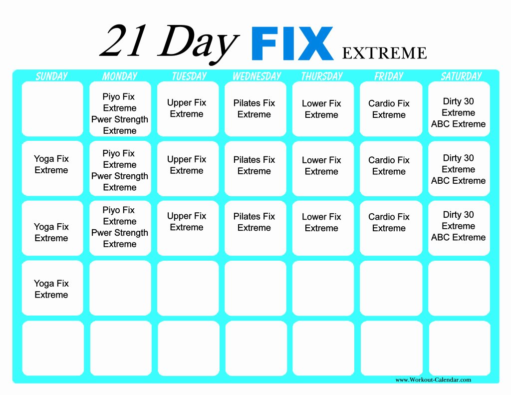 21 Day Fix Extreme Workout Calendar