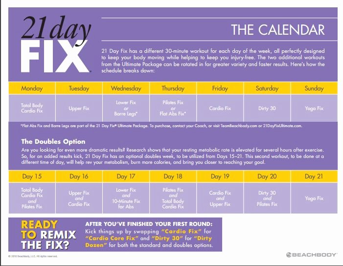 21 Day Fix Workout Calendar