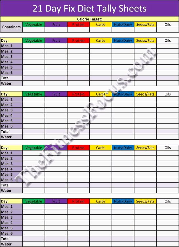 21 Day Fix Workout Schedule &amp; Portion Control Diet Sheets