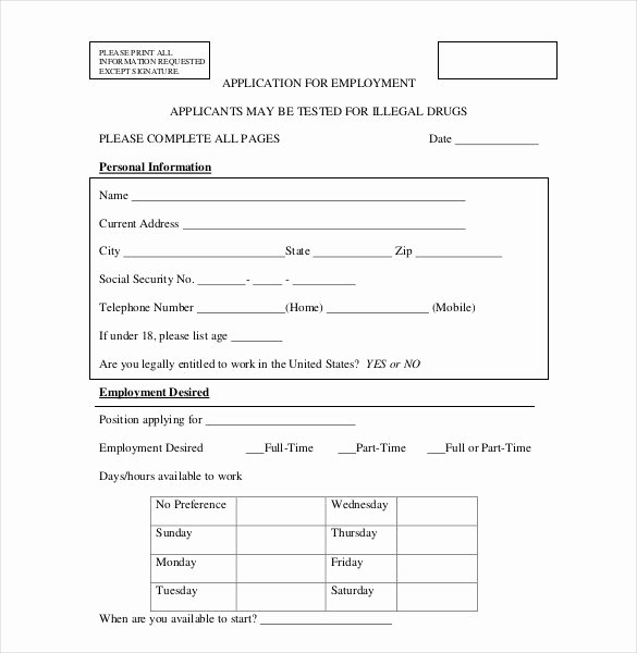 sample employment application