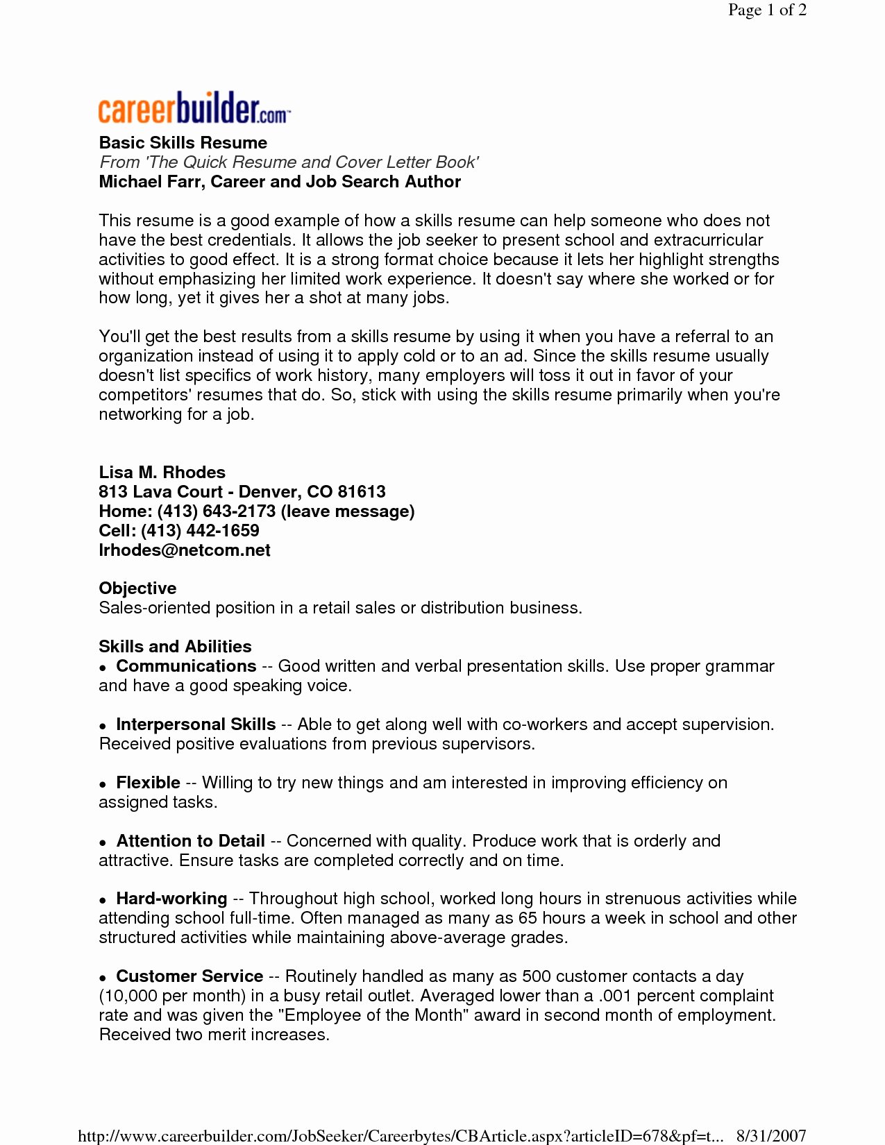 Areas Of Expertise Resume