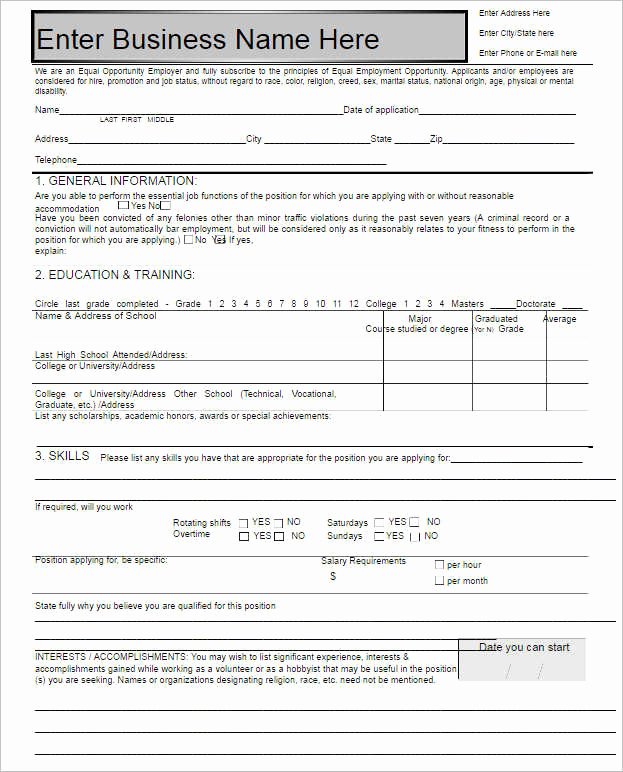 22 Employment Application form Template Free Word Pdf formats