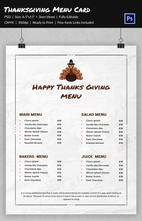 23 Thanksgiving Menu Templates Free Sample Example
