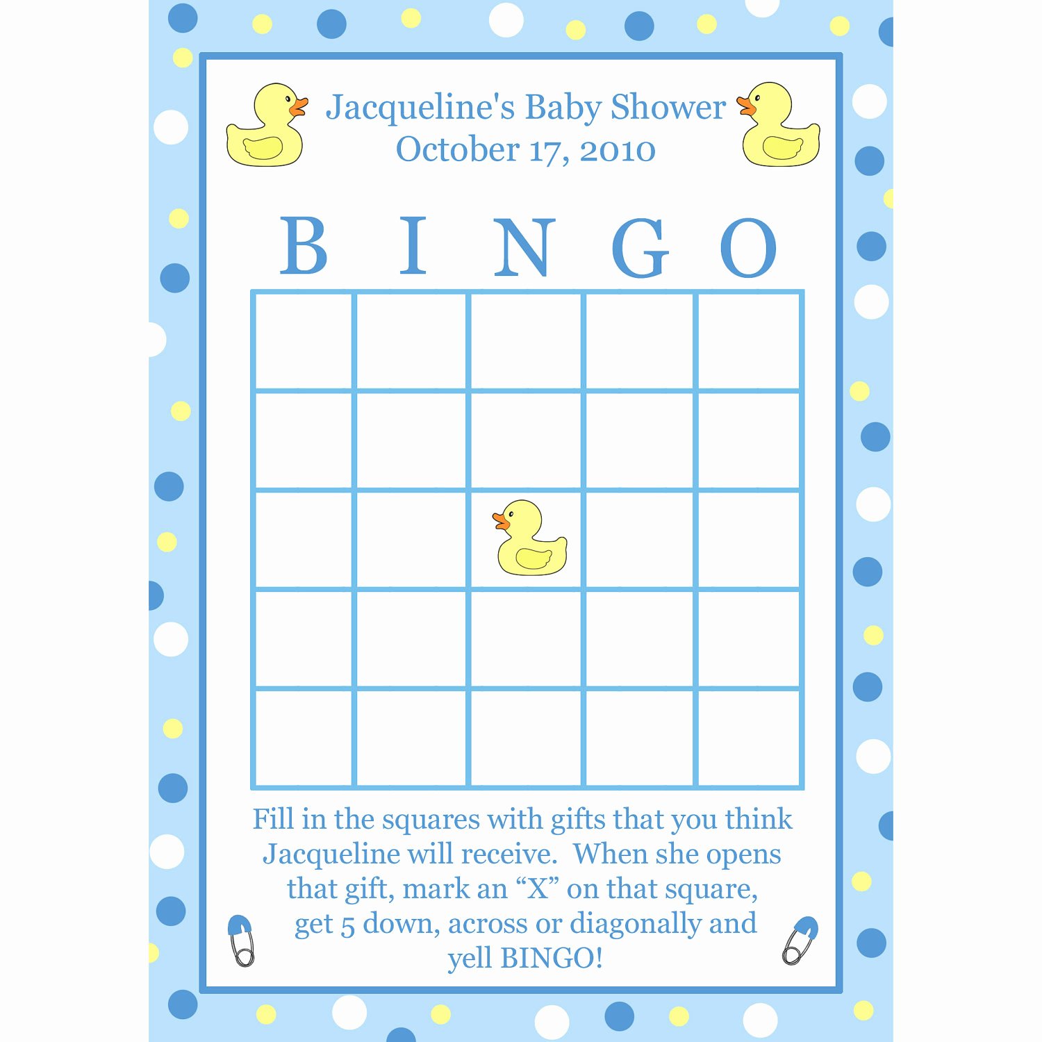 24 Baby Shower Bingo Cards Blue Rubber Ducky