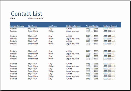 contact list template
