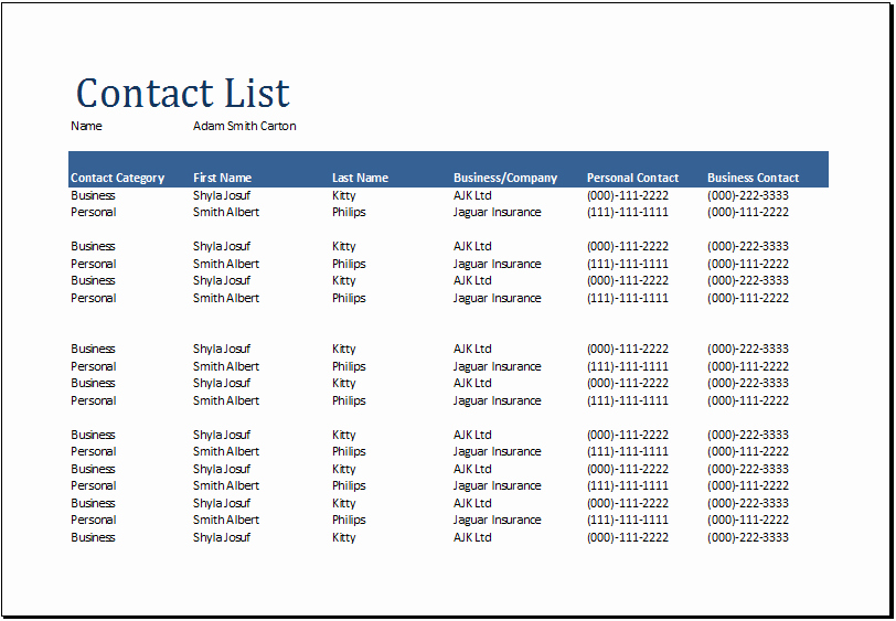 24 Free Contact List Templates In Word Excel Pdf