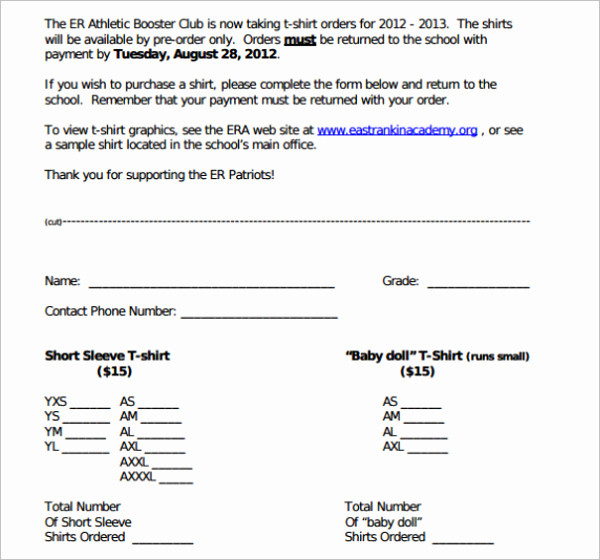 24 T Shirt order form Templates Free Word Pdf Excel