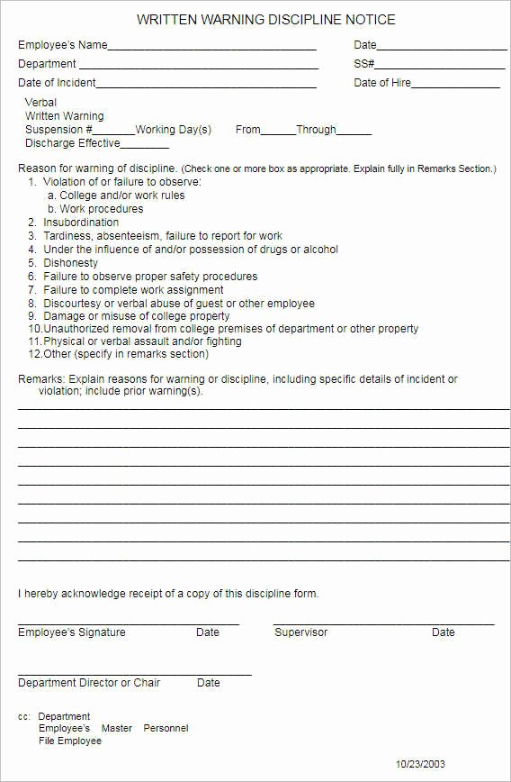 employee write up form