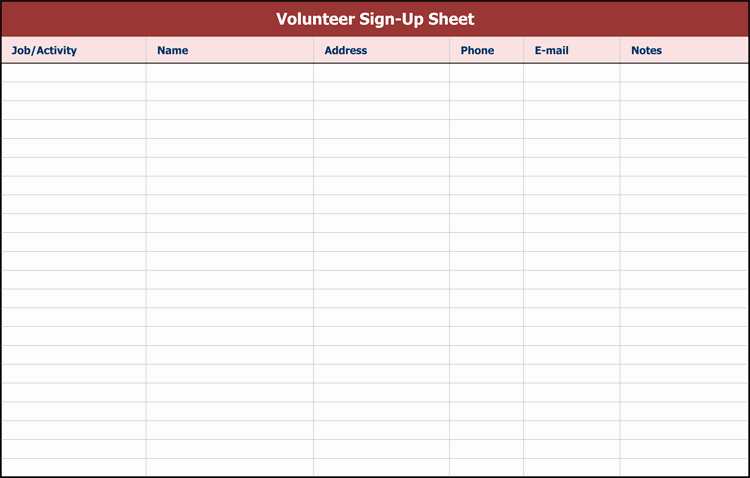 sign up sheet template