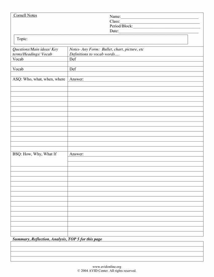 26 Of Free Cornell Notes Template Word Doc