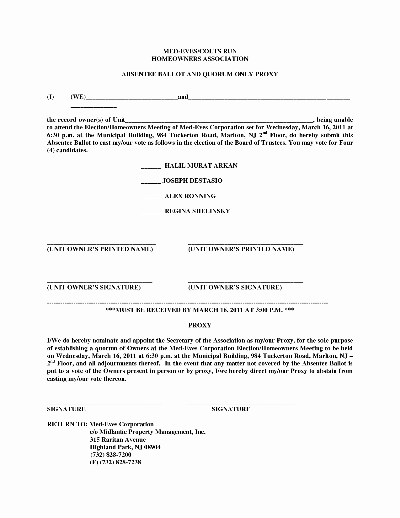 26 Of Homeowners association Proxy form Template