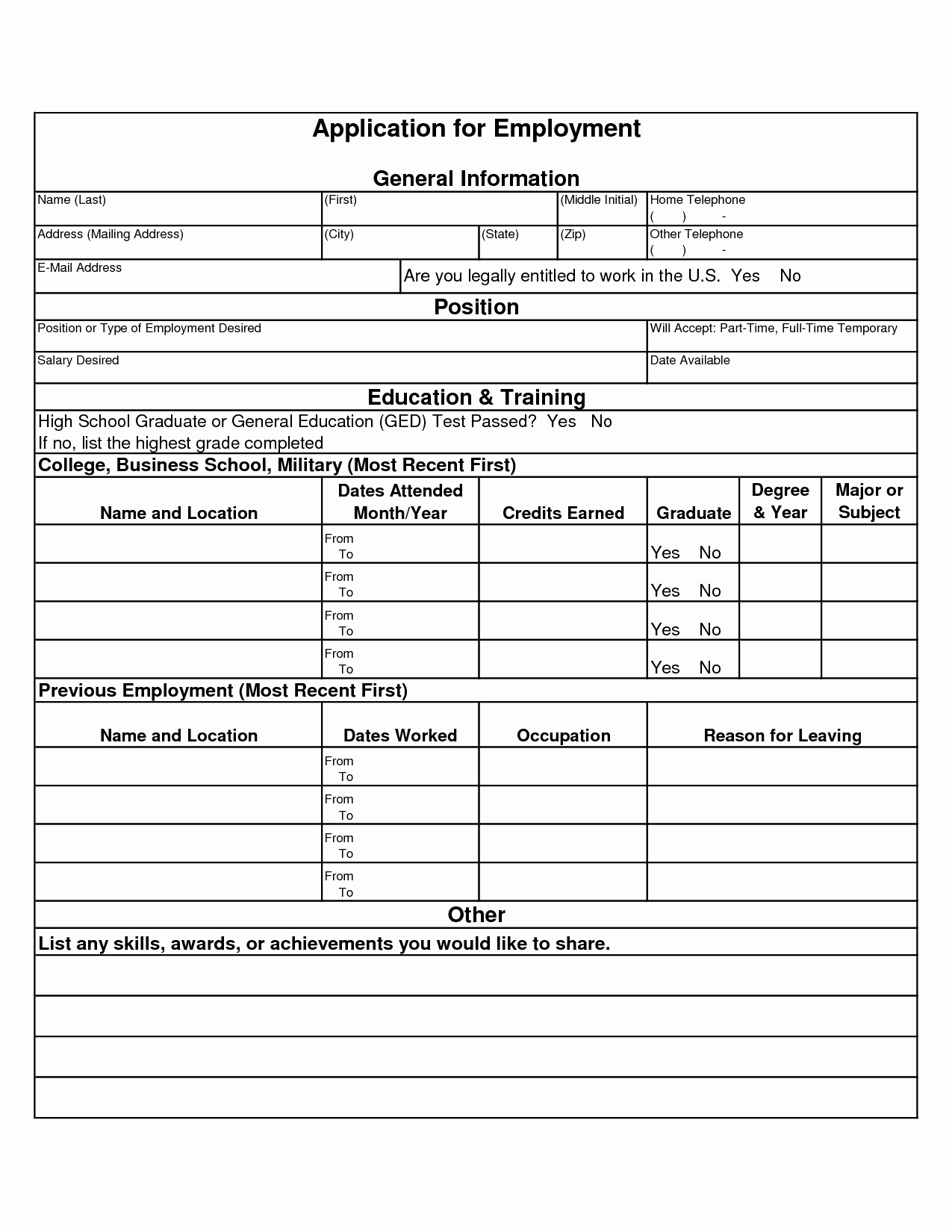 27 Of General Employment Applications Template