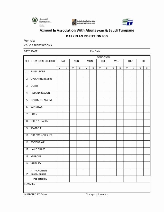 28 Of Vehicle Inspection Log Template
