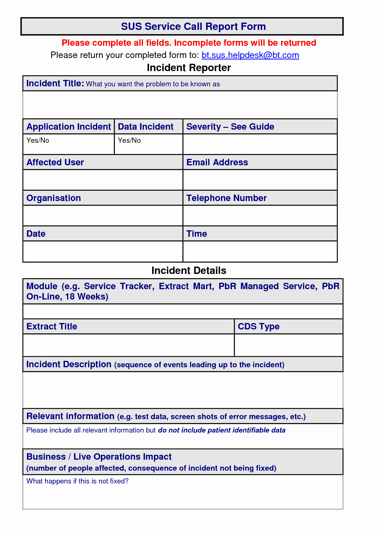 29 Of Service Call Report Excel Template