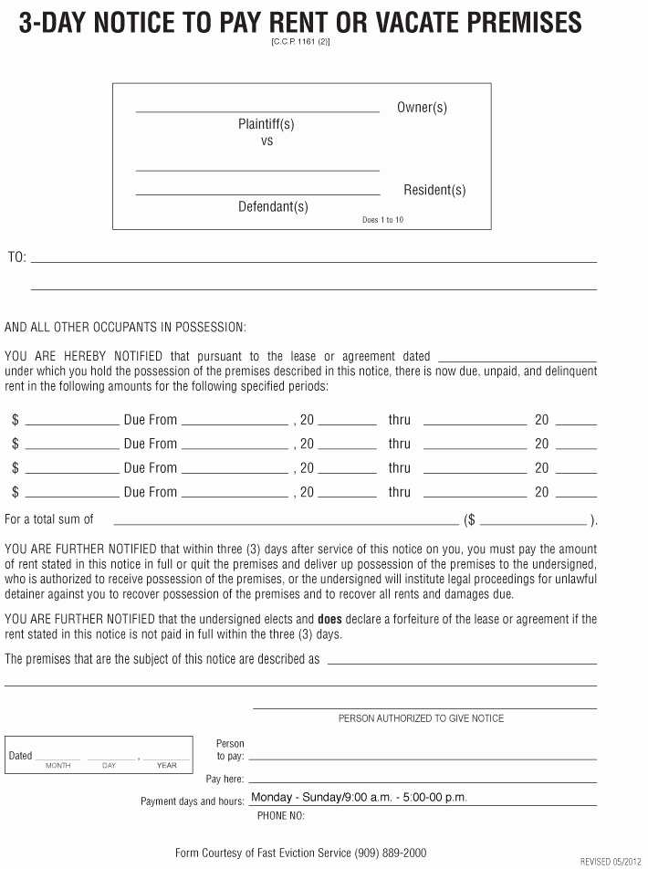 3 Day Notice Pay Rent Quit Residential – Free Eviction form