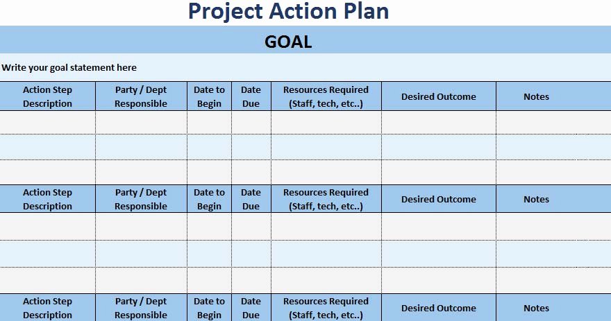 3 Free Project Action Plan Template Xls Free Excel
