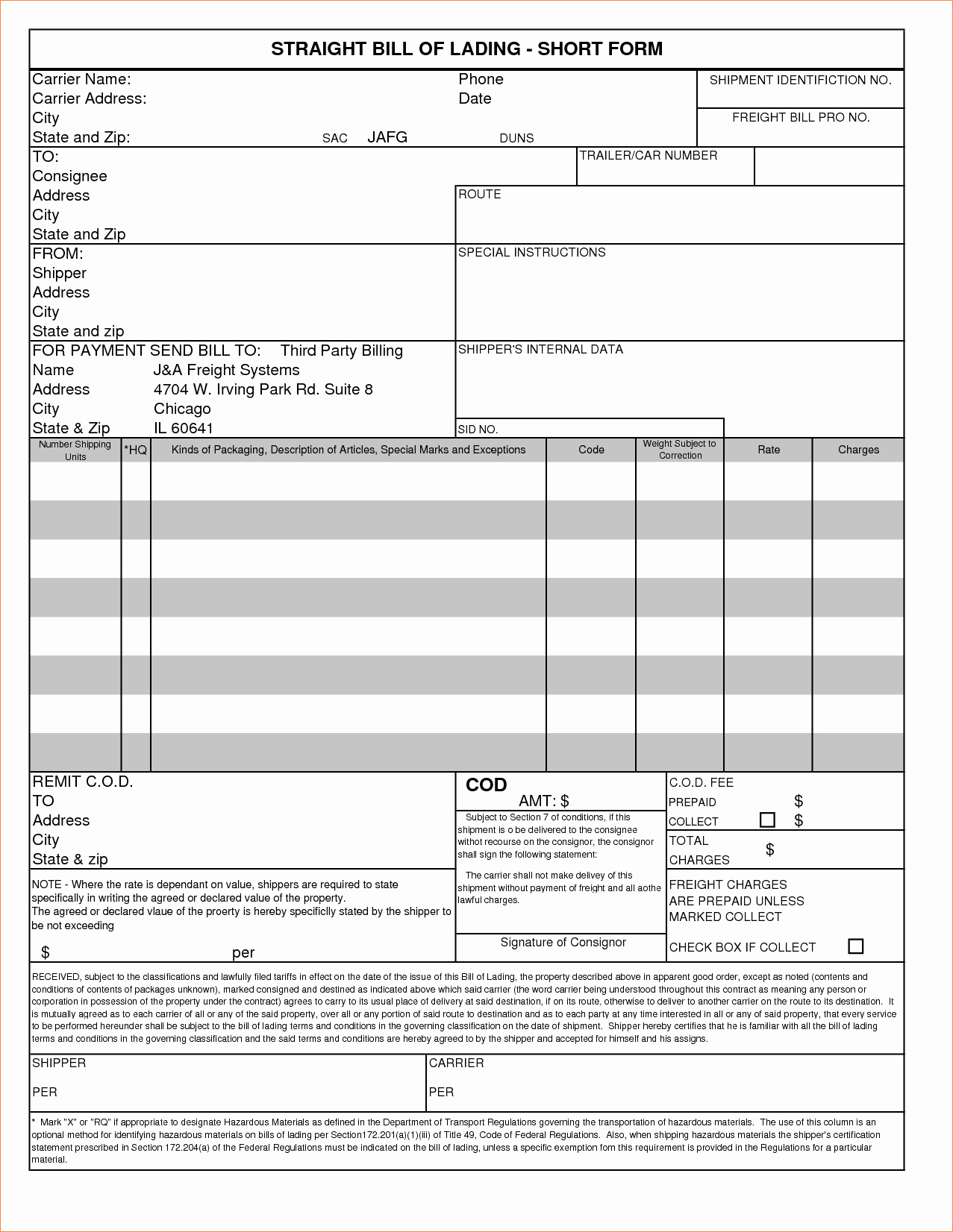 3 Straight Bill Of Lading Templatereport Template
