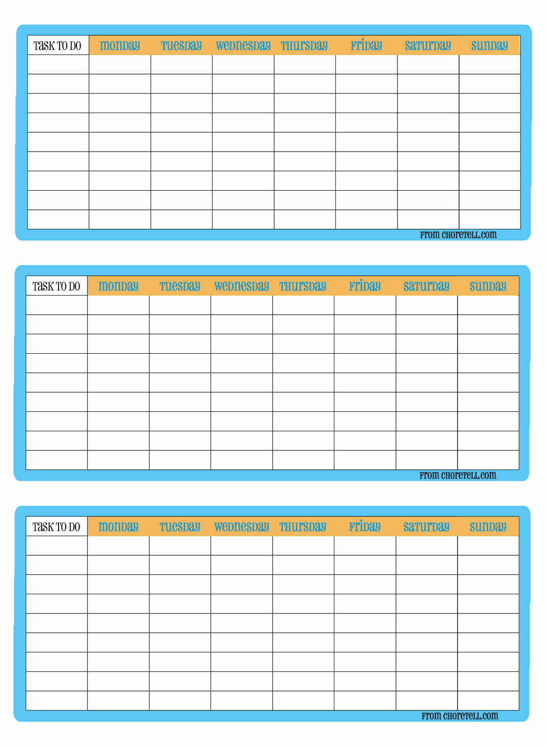 3 Up Printable Weekly Chore Charts Free Printable
