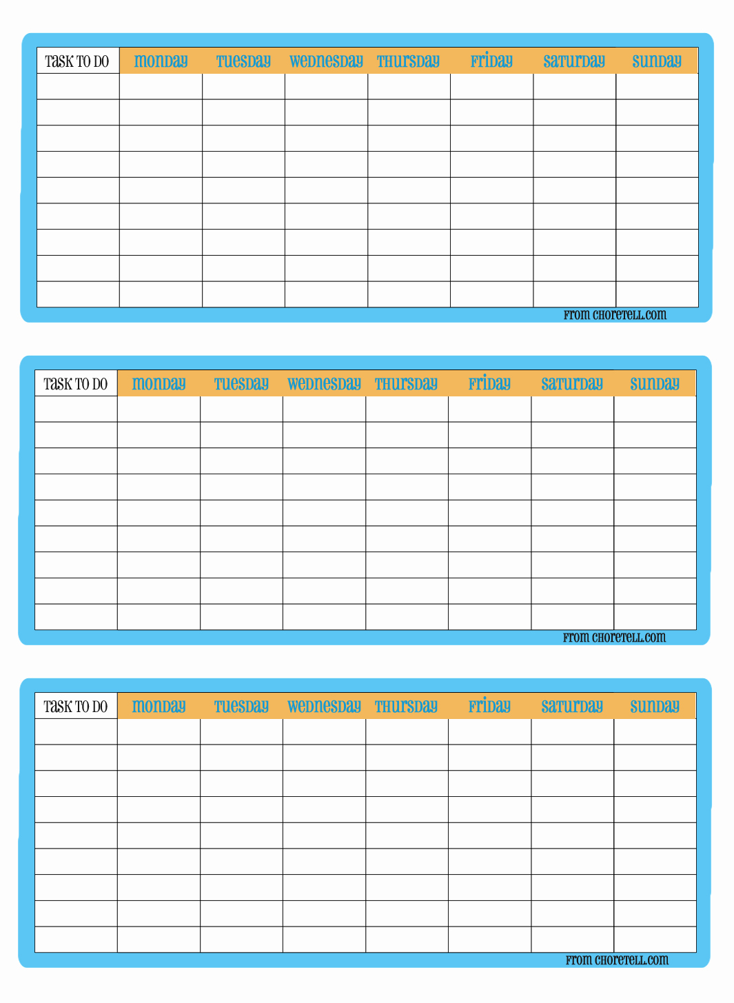 3 up printable weekly chore charts