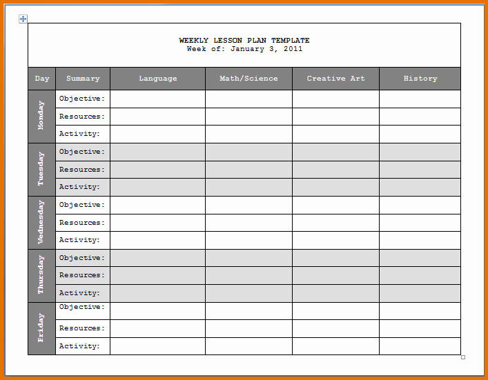 3 Weekly Lesson Plan Template Wordreference Letters Words