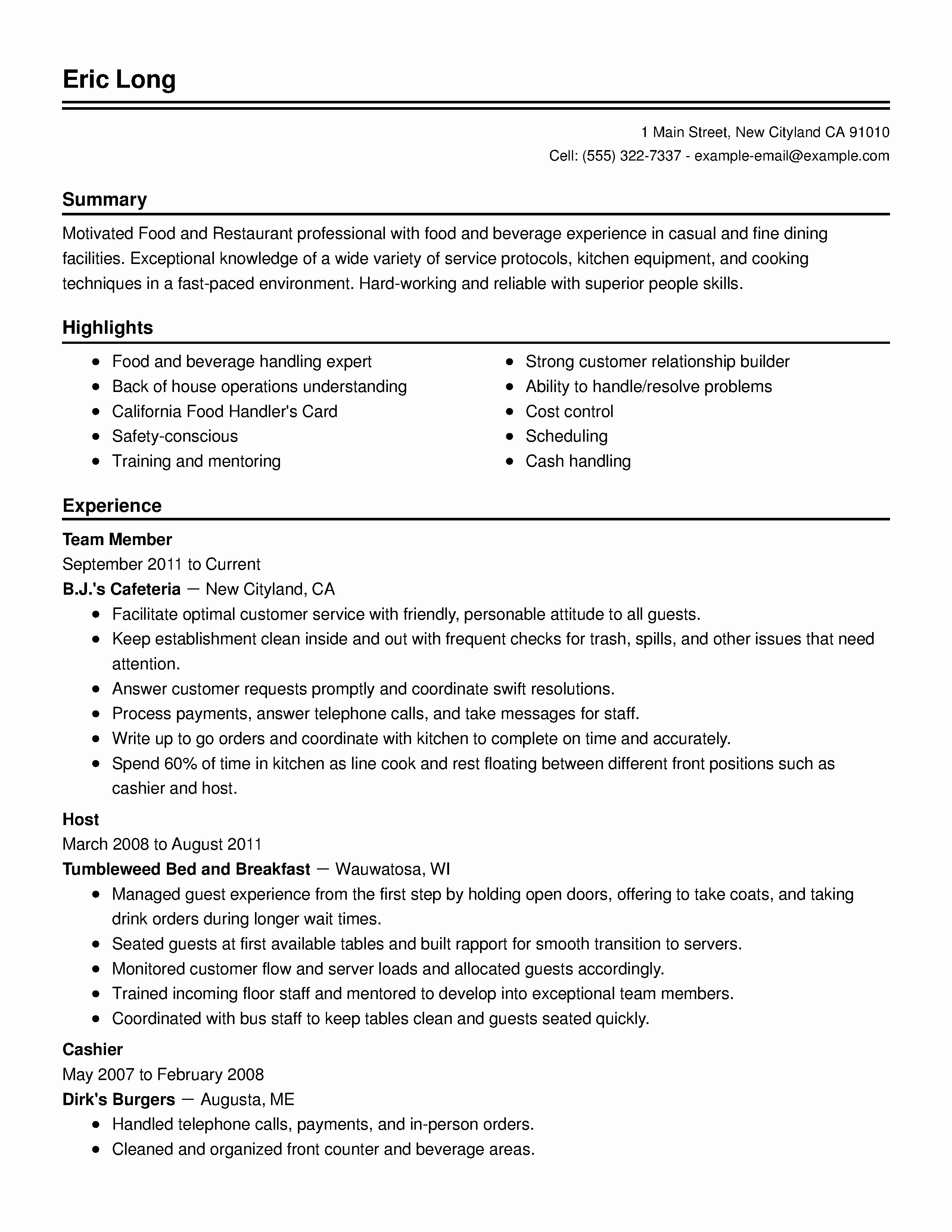 30 Awesome Graph Resume for Fast Food Restaurant