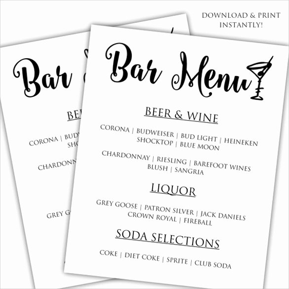 30 Bar Menus