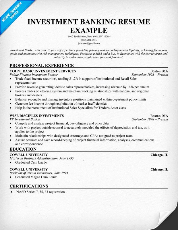 30 Best Investment Banking Resume Example
