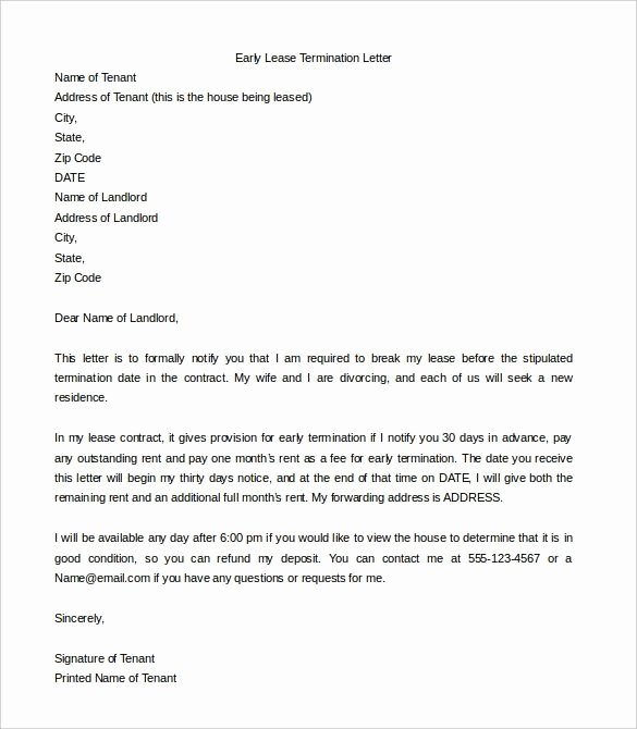 30 Day Lease Termination Letter Sample Letter Template