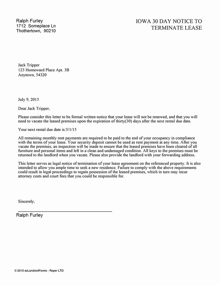 30 Day Lease Termination Letter Sample Letter Template