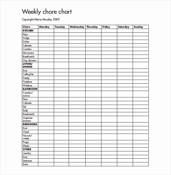 30 Weekly Chore Chart Templates Doc Excel