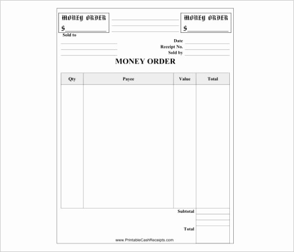 Money Order Receipt Template