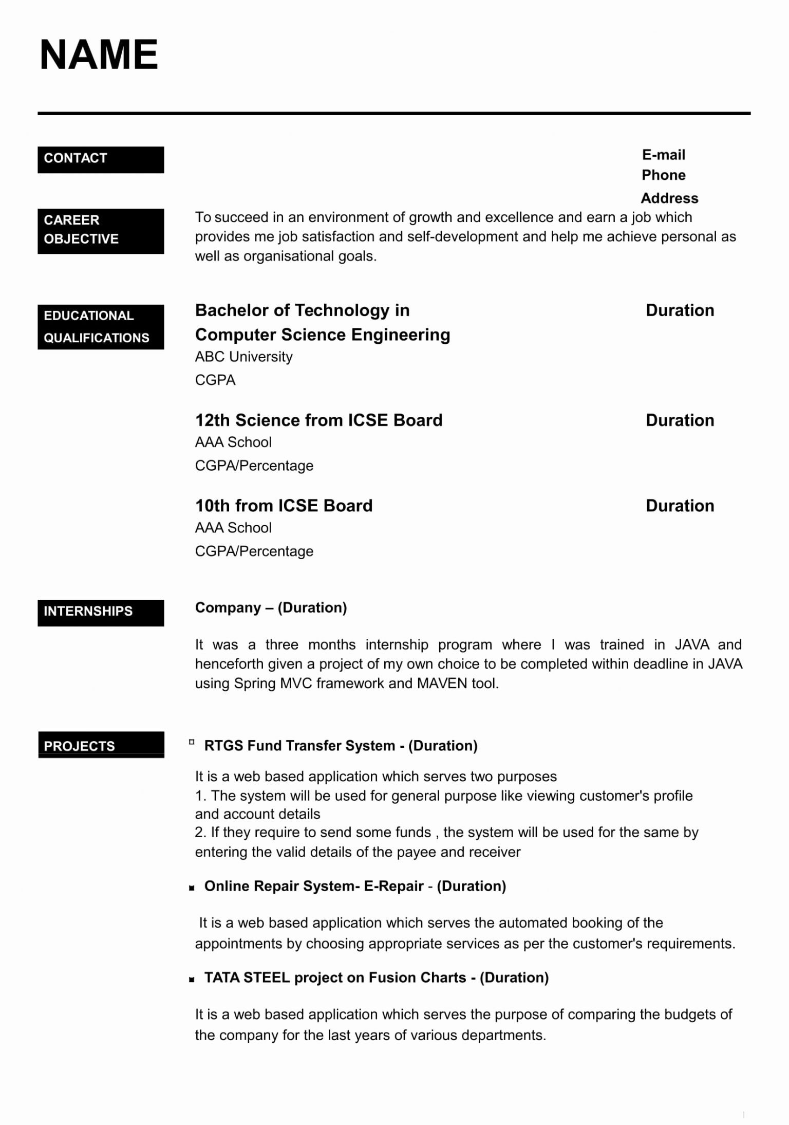 Online Resume Maker For Freshers