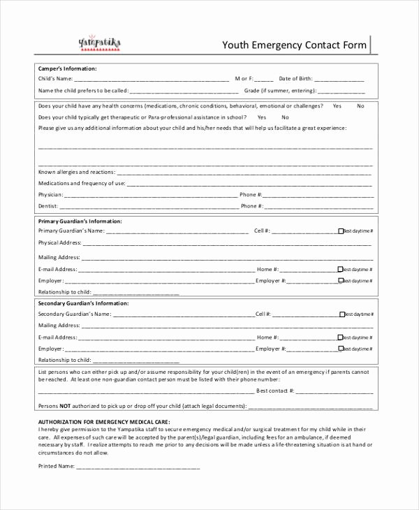 34 Emergency Contact forms