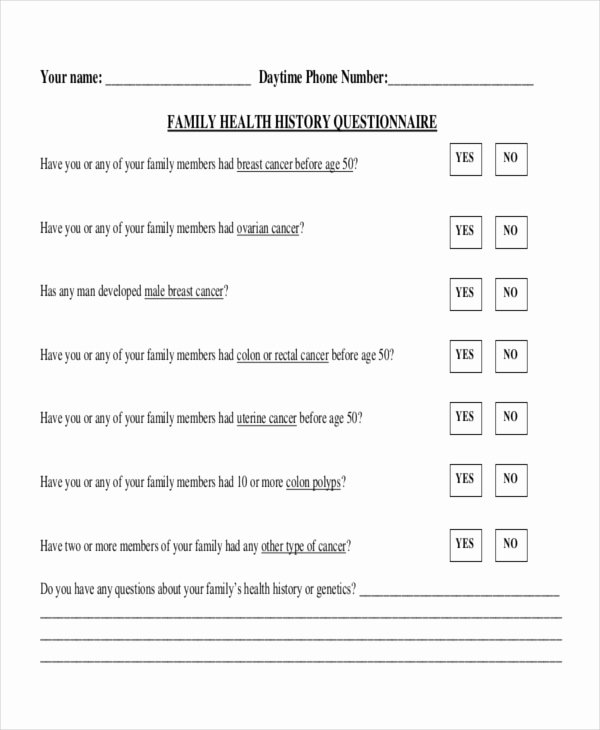 Printable Health Questionnaire