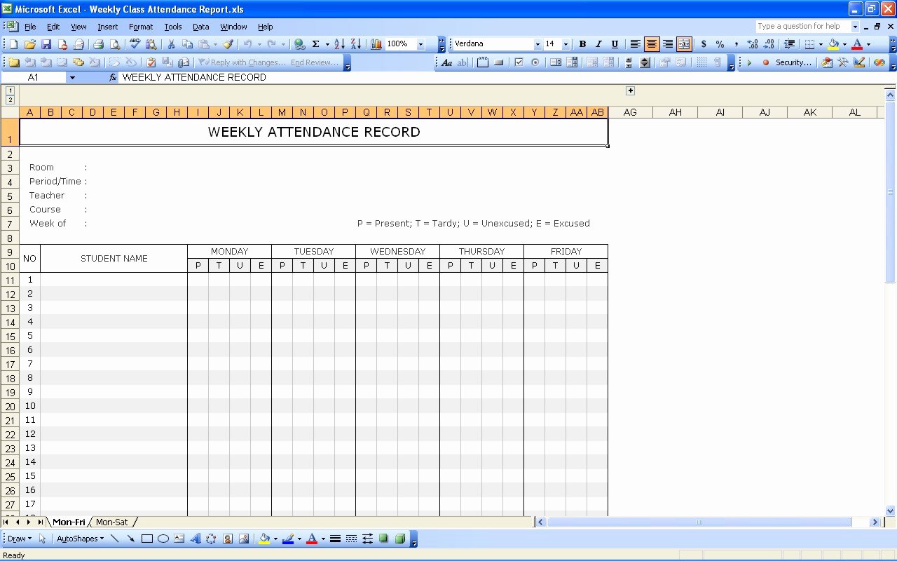 attendance sheet template excel for students