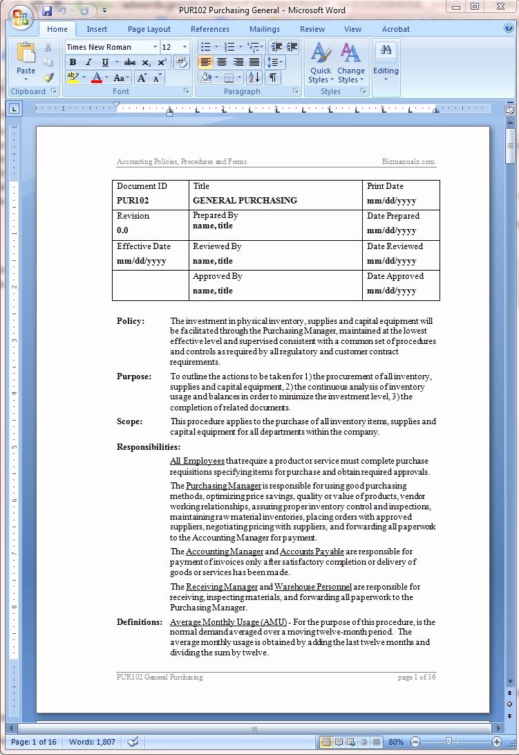 36 Page Standard Operating Procedure sop Template Ms